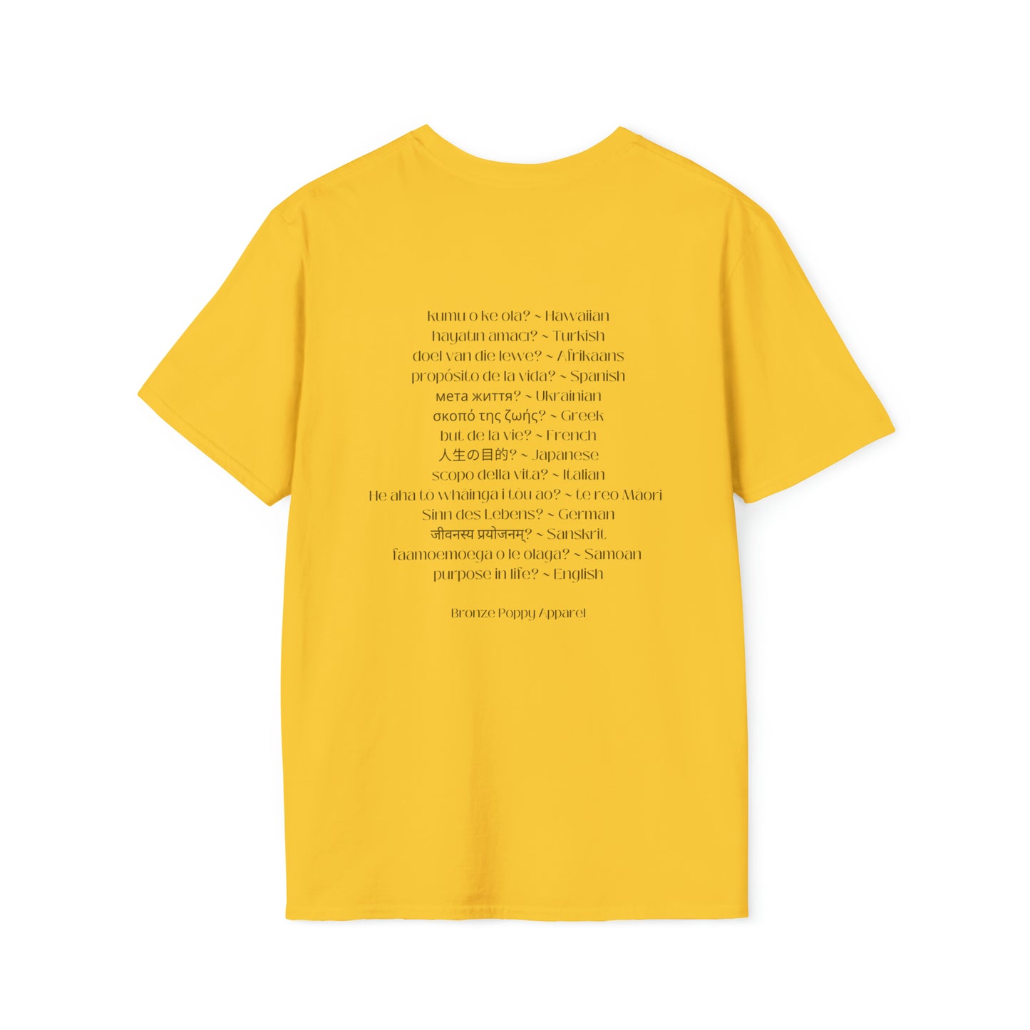 What is your.....Purpose in life? (in 14 languages) ~ Unisex Soft style T-Shirt